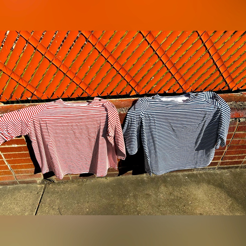 2 tops for $15. Identical style, just different color. Be patriotic or nautical.